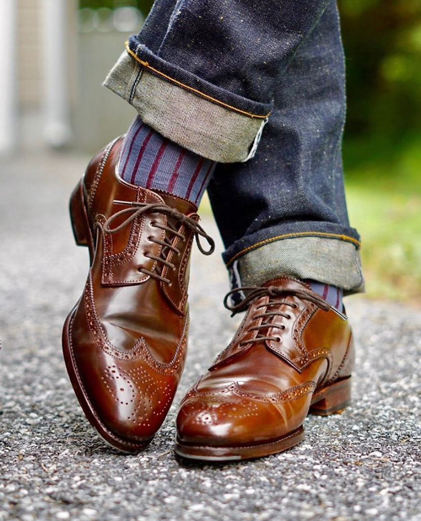 Carmina Armagnac Shell Cordovan Wingtip Bluchers with Water Resistant ...
